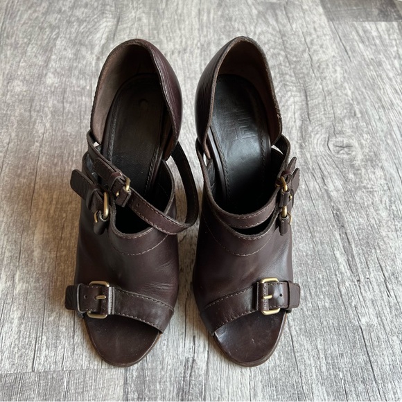 GIVENCHY EU 37 US 6.5 Brown Leather Open Toe Ankle Pump Booties Shoes - Picture 3 of 17